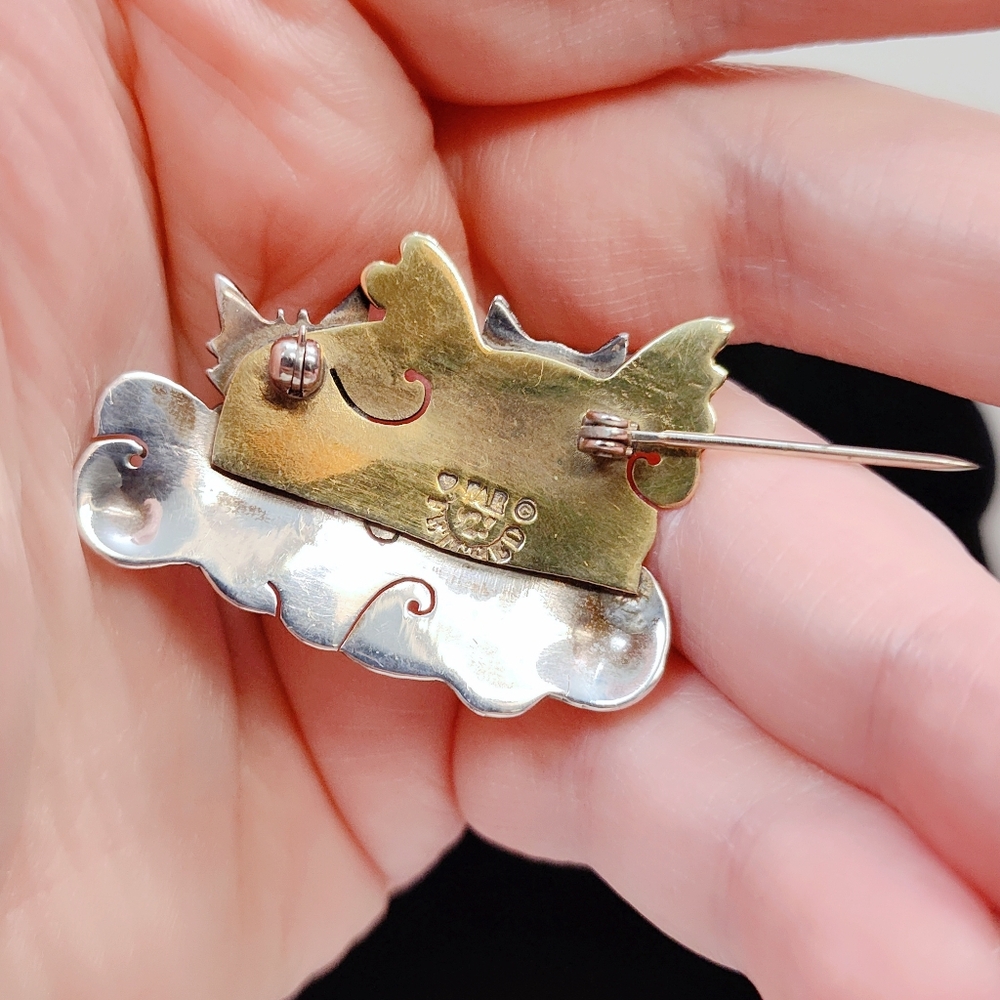 Vintage Far Fetched Sterling Silver Brass Furry Pets Guardian Angel Brooch Pin - Picture 6 of 11